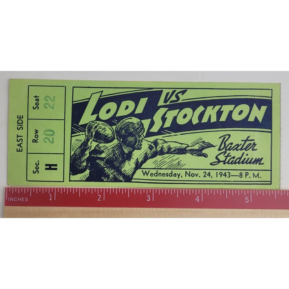 Ticket Stub: Lodi Rooters Vs Stockton HS, Baxter Stadium, Nov 24 1943
